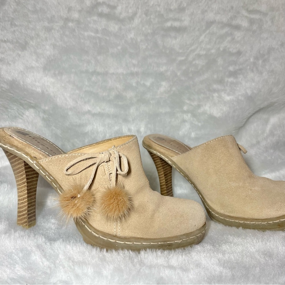 Women's Beige Suede Heeled Mules